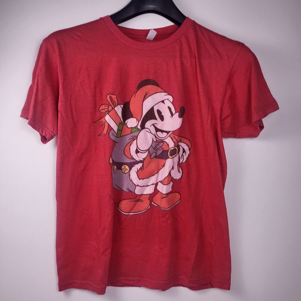 Zuni Disney Mickey Santa Clause Red Tee Graphic Christmas Women's Size‎ Large